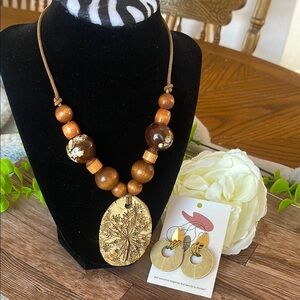 Bohemian Brown Beaded Necklace with Ornate Pendant